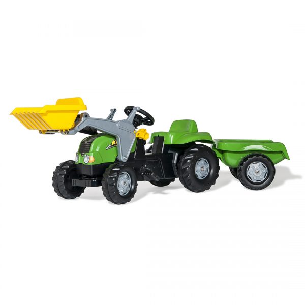 Tractor de Pedales rollyKid-X Verde con remolque y pala