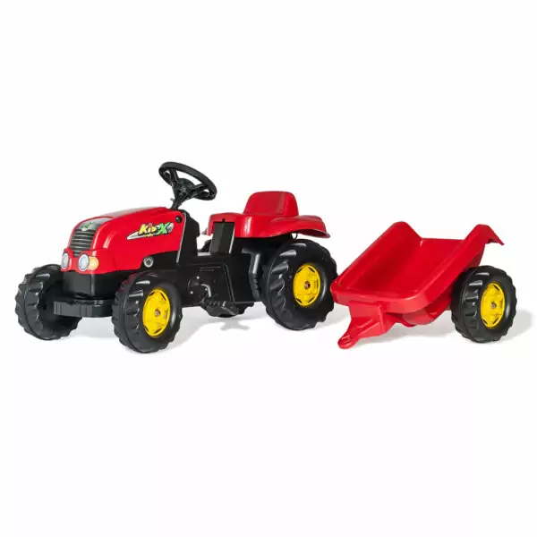 Tractor de Pedales rollyKid-X Verde con remolque