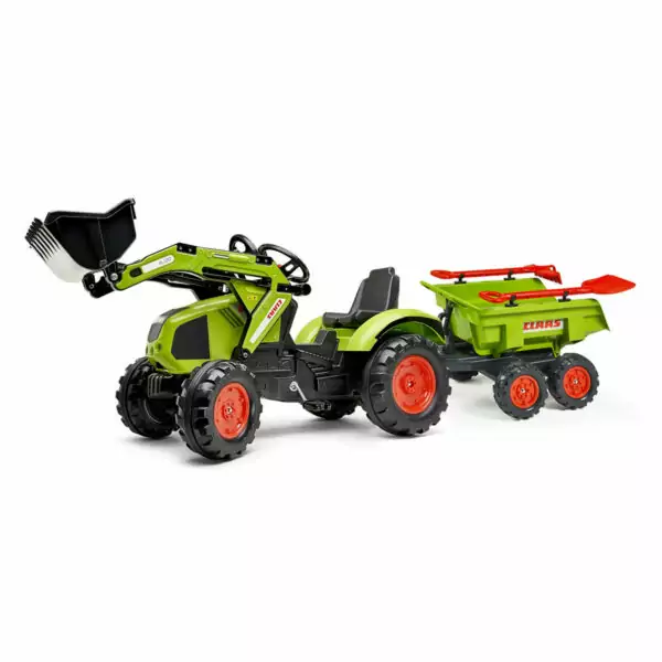 Tractor de pedales Claas Arion 330 con pala y Remolque con Herramientas Falk 1011D+940CH