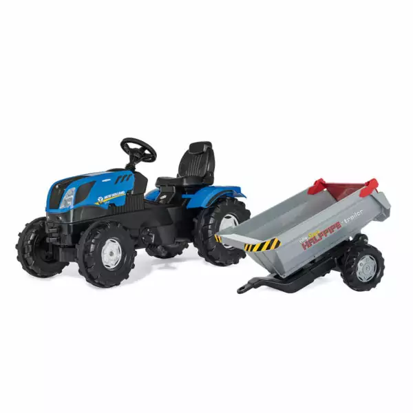 Tractor de Pedales rollyFarmtrac New Holland con Remolque Bañera de 1 Eje Rolly Toys 601295+123193